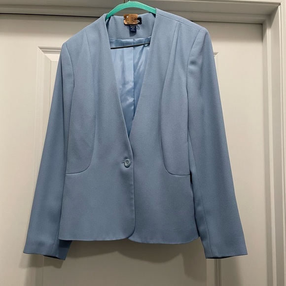 Karen Scott 2PC Conservative Blue Suit W/Dress & Single Button Jacket Size 12 - Picture 2 of 8
